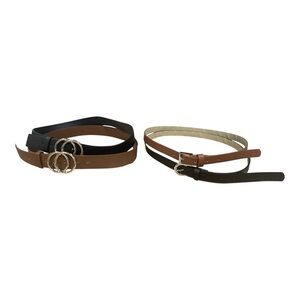 Bundle of 4 Small Women's Faux Leather Skinny Belt Set in Black and Brown